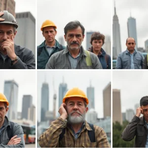 Collage of unhappy workers in California urban settings
