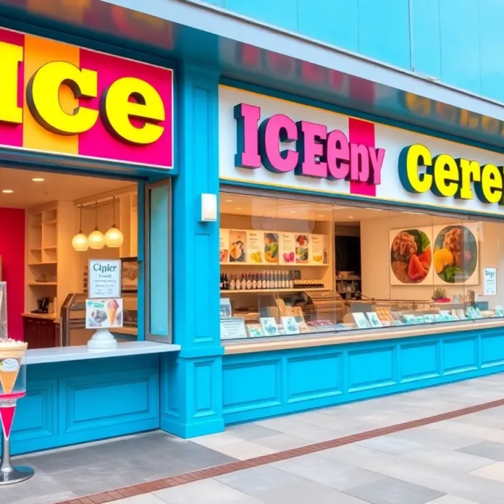 Exterior of Wanderlust Creamery in Costa Mesa with colorful ice cream signs