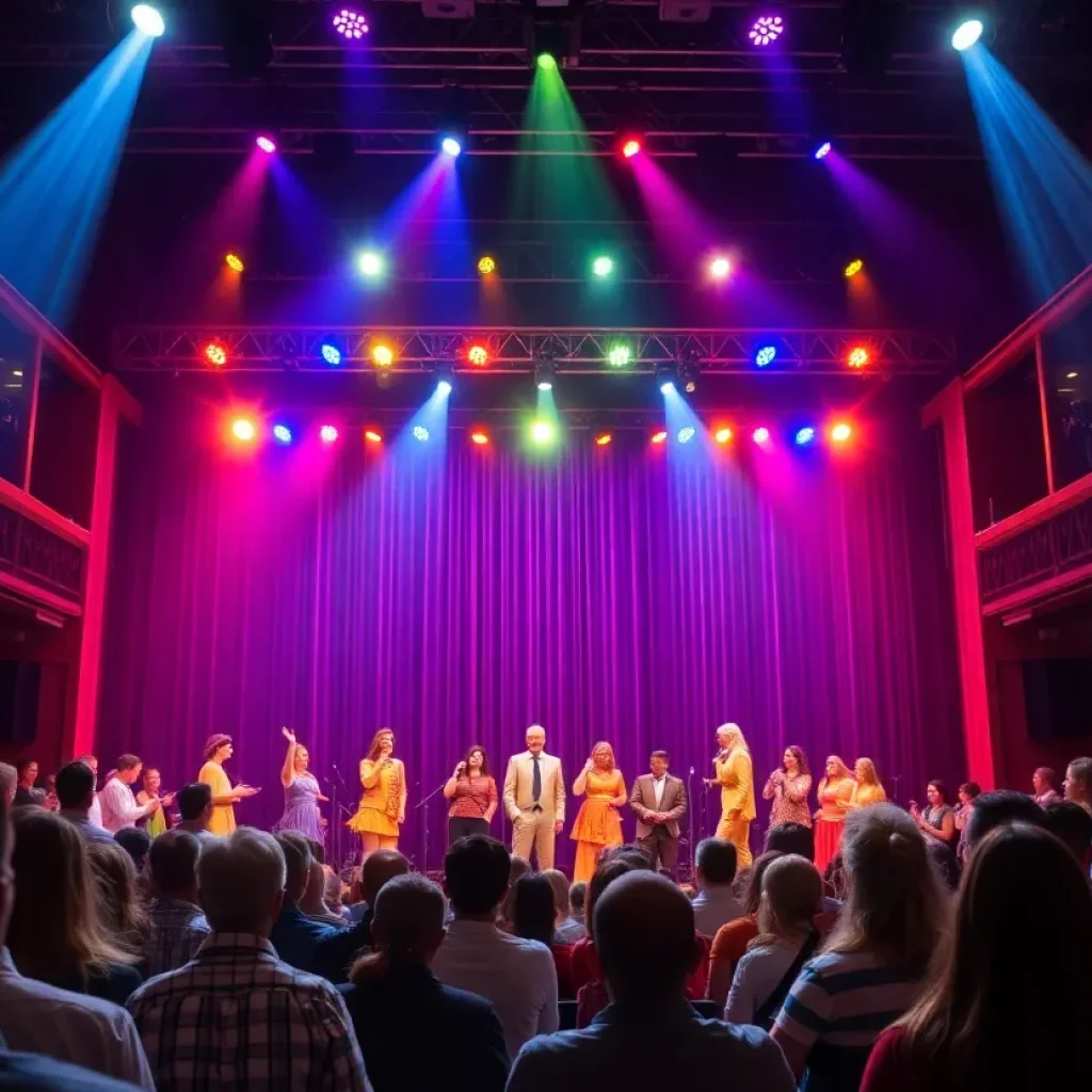 Actors performing on stage in A Beautiful Noise musical