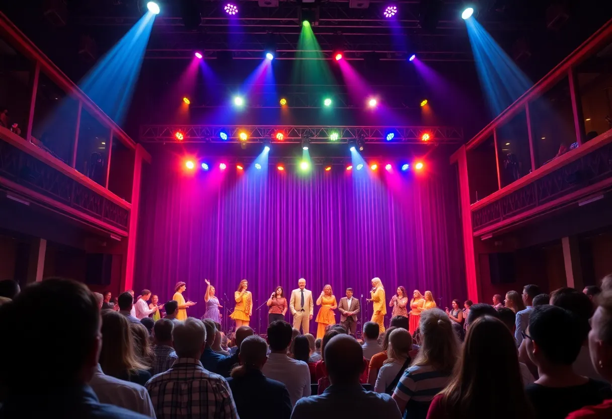 Actors performing on stage in A Beautiful Noise musical