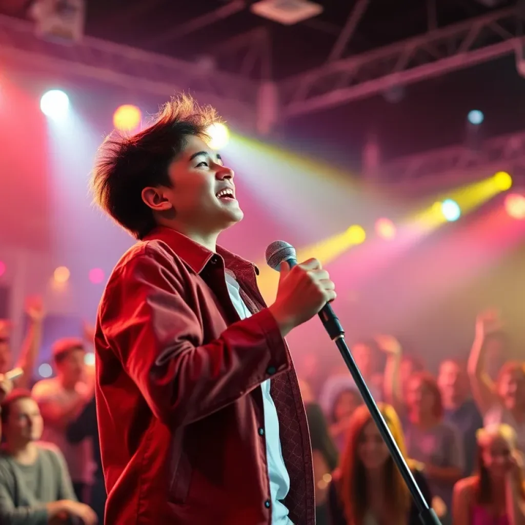 Teen singer-songwriter performing live on stage