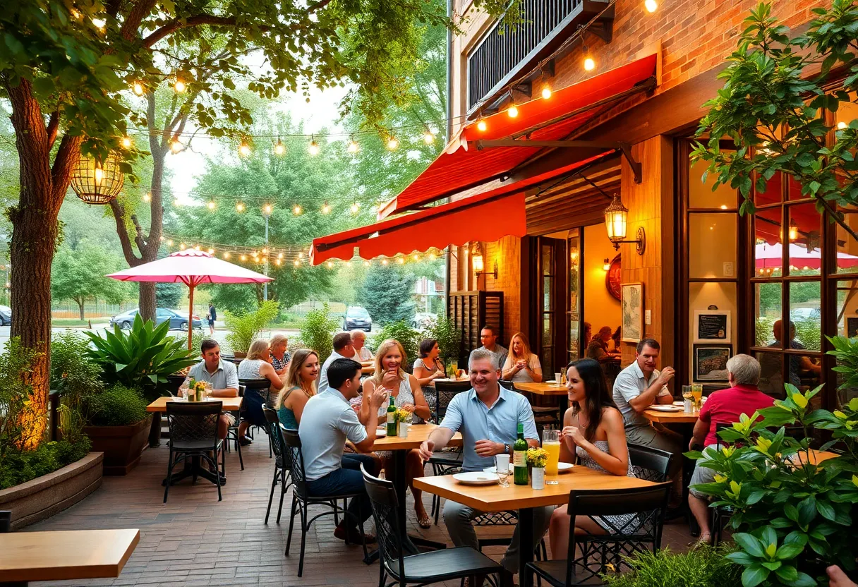 Outdoor dining at Benchmark Restaurant in Santa Ana