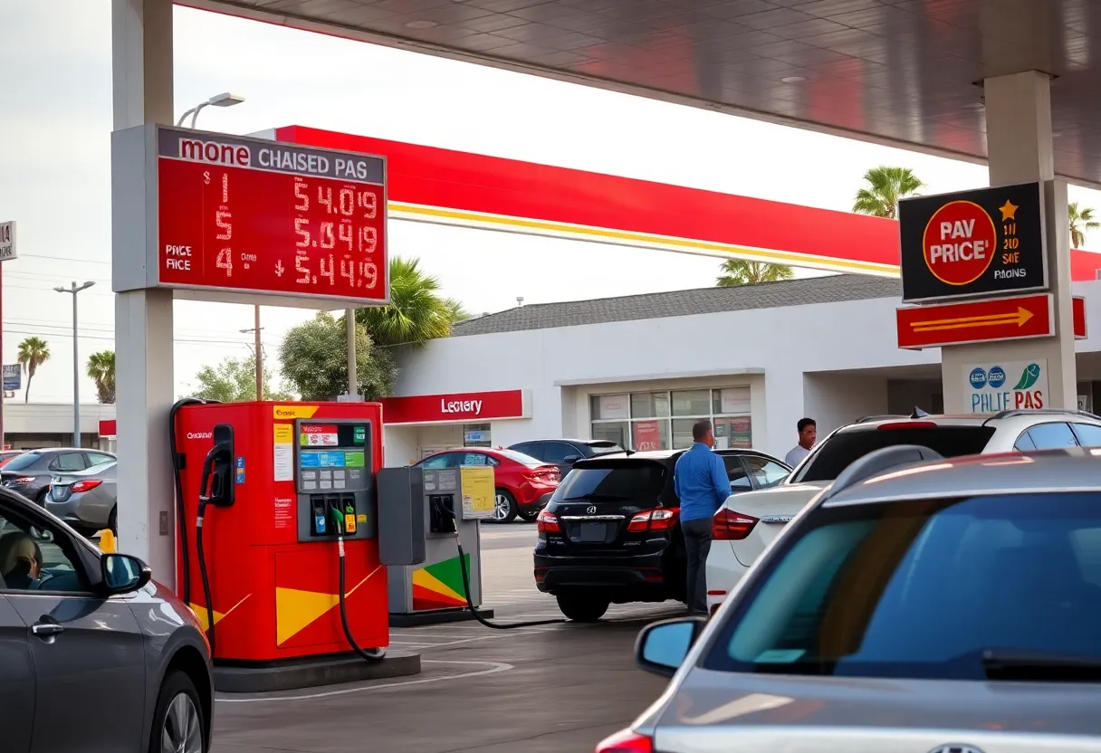 California gas station showing rising gas prices