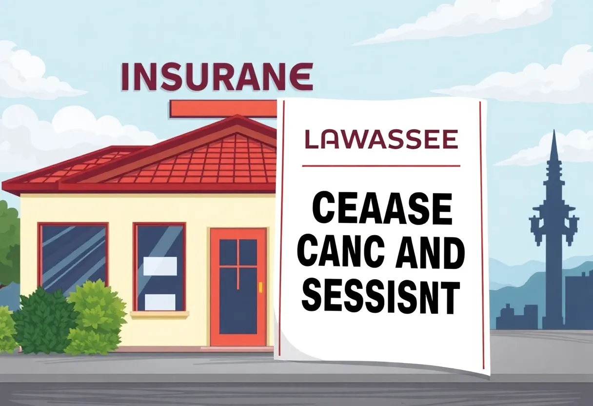 Cease and desist order for insurance fraud displayed in an office