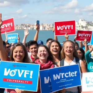 Supporters rallying during a political campaign in California