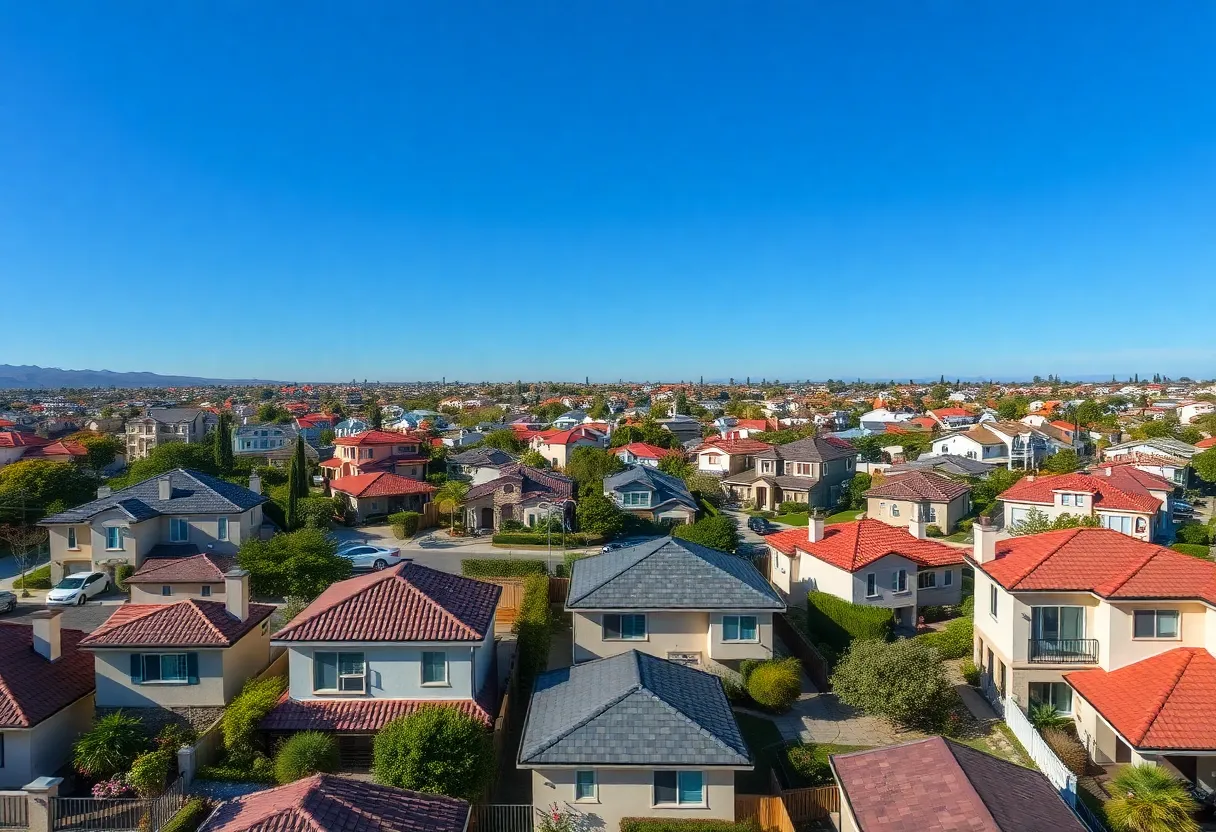 View of California suburban neighborhood showcasing various homes.