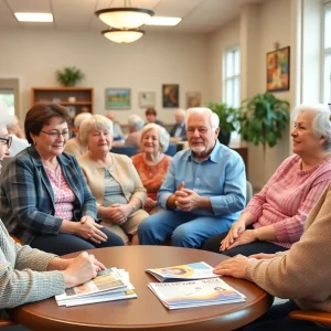 Seniors discussing healthy aging at a community center