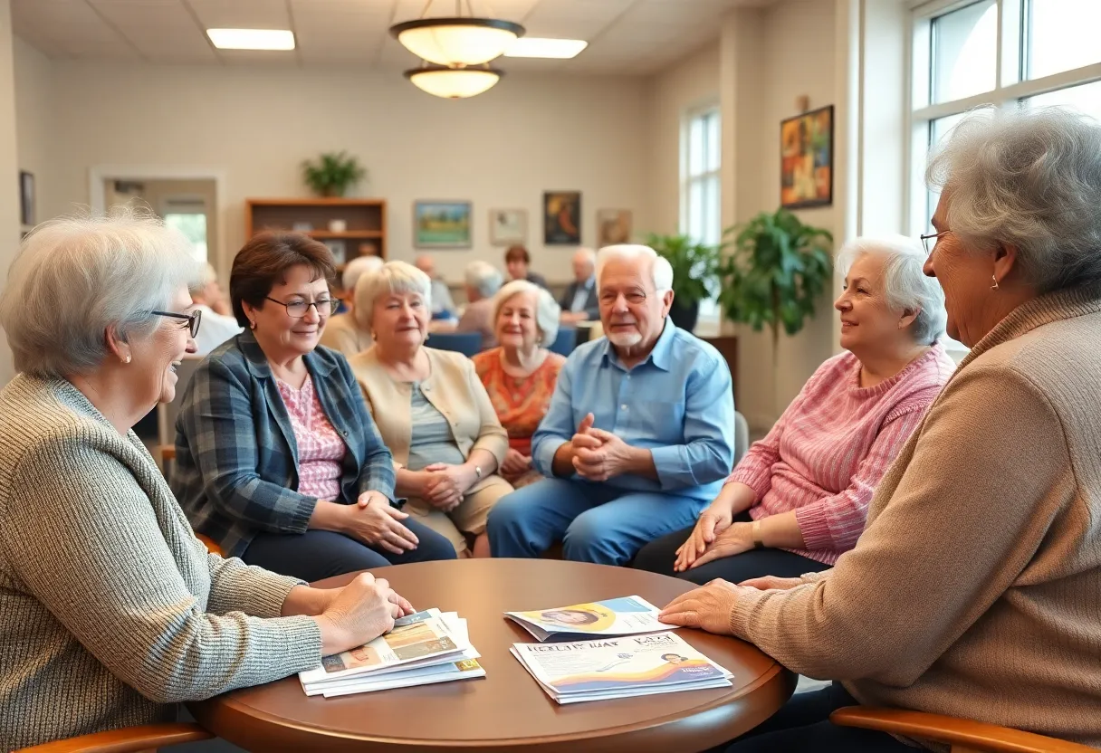 Seniors discussing healthy aging at a community center
