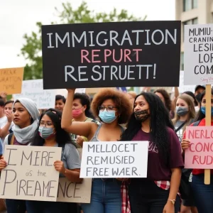 Advocates holding signs for immigration reform