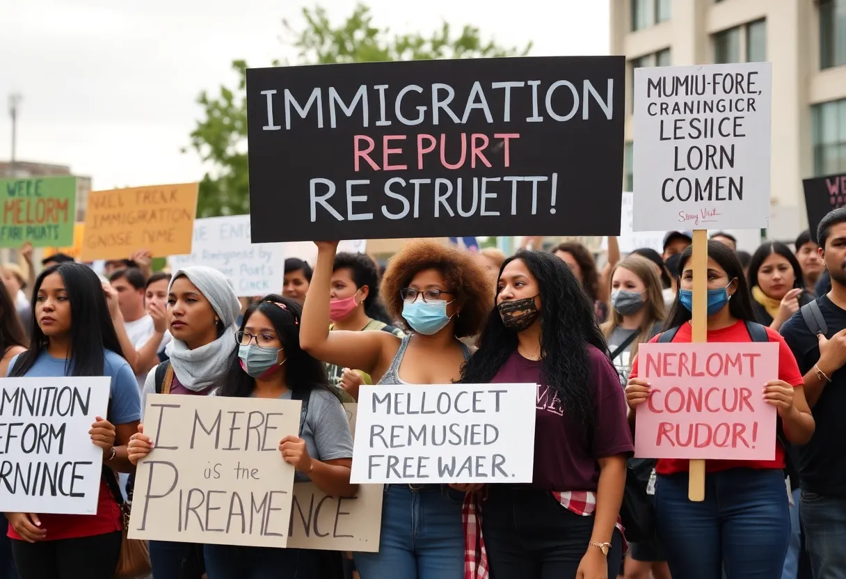 Advocates holding signs for immigration reform
