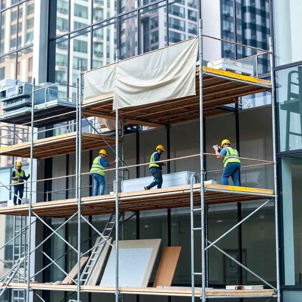 Construction site with workers on tenant improvement projects