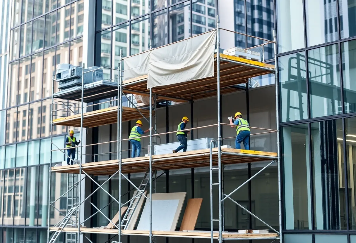 Construction site with workers on tenant improvement projects