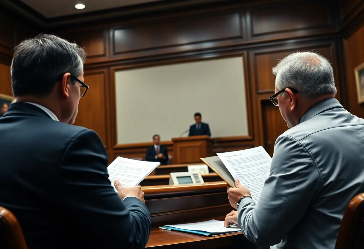 Courtroom scene involving legal proceedings
