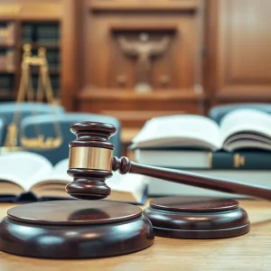 Courtroom scene representing legal action against fraud.