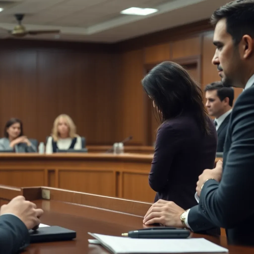 Courtroom scene illustrating the emotions involved in a domestic violence case.