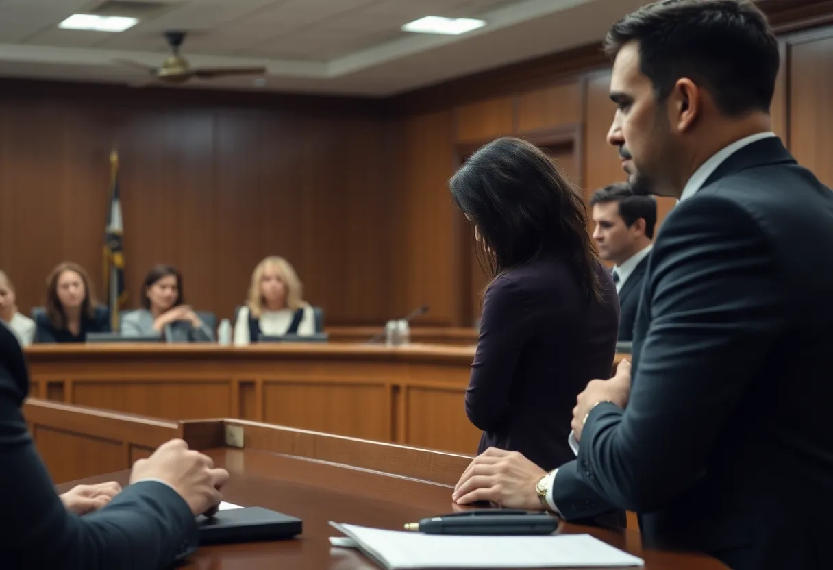 Courtroom scene illustrating the emotions involved in a domestic violence case.