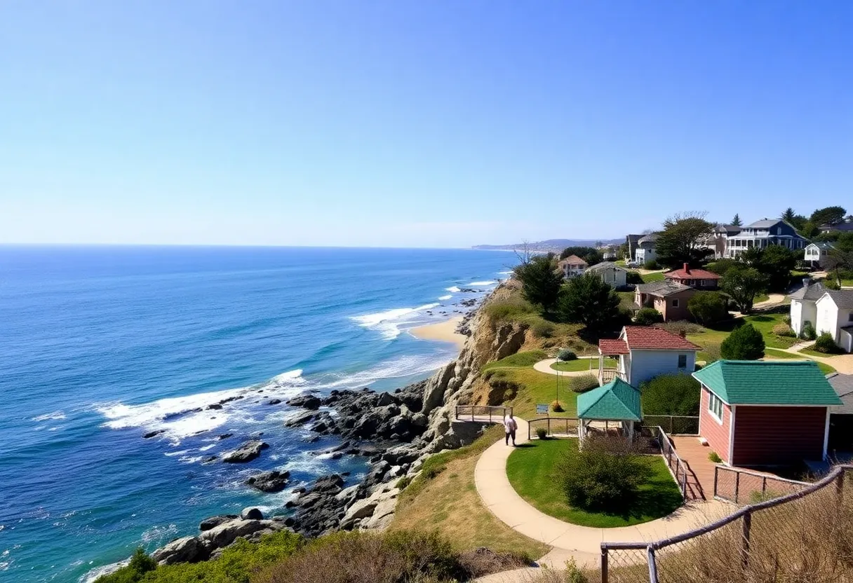 Scenic shoreline of Crystal Cove State Park with vintage cottages