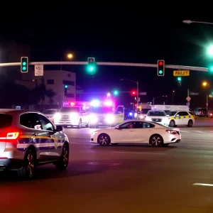 Emergency responders at a DUI collision scene in Huntington Beach
