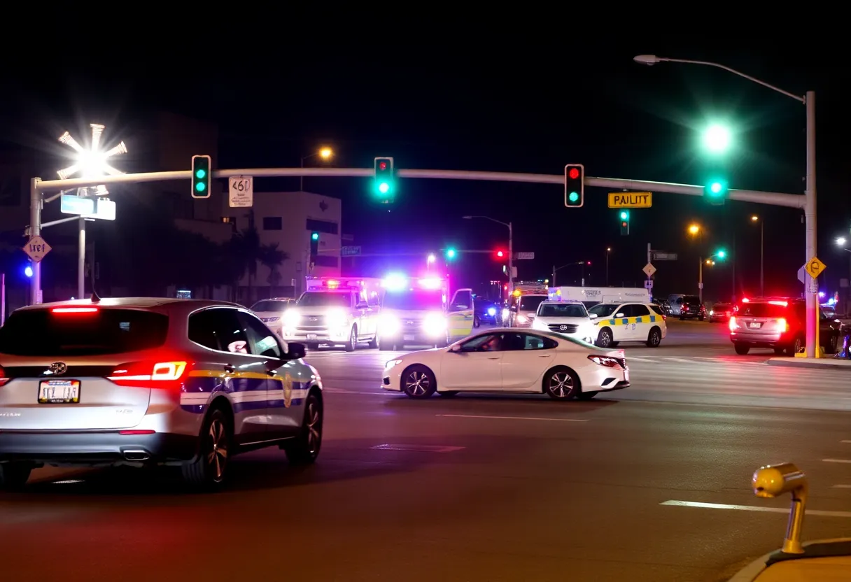Emergency responders at a DUI collision scene in Huntington Beach