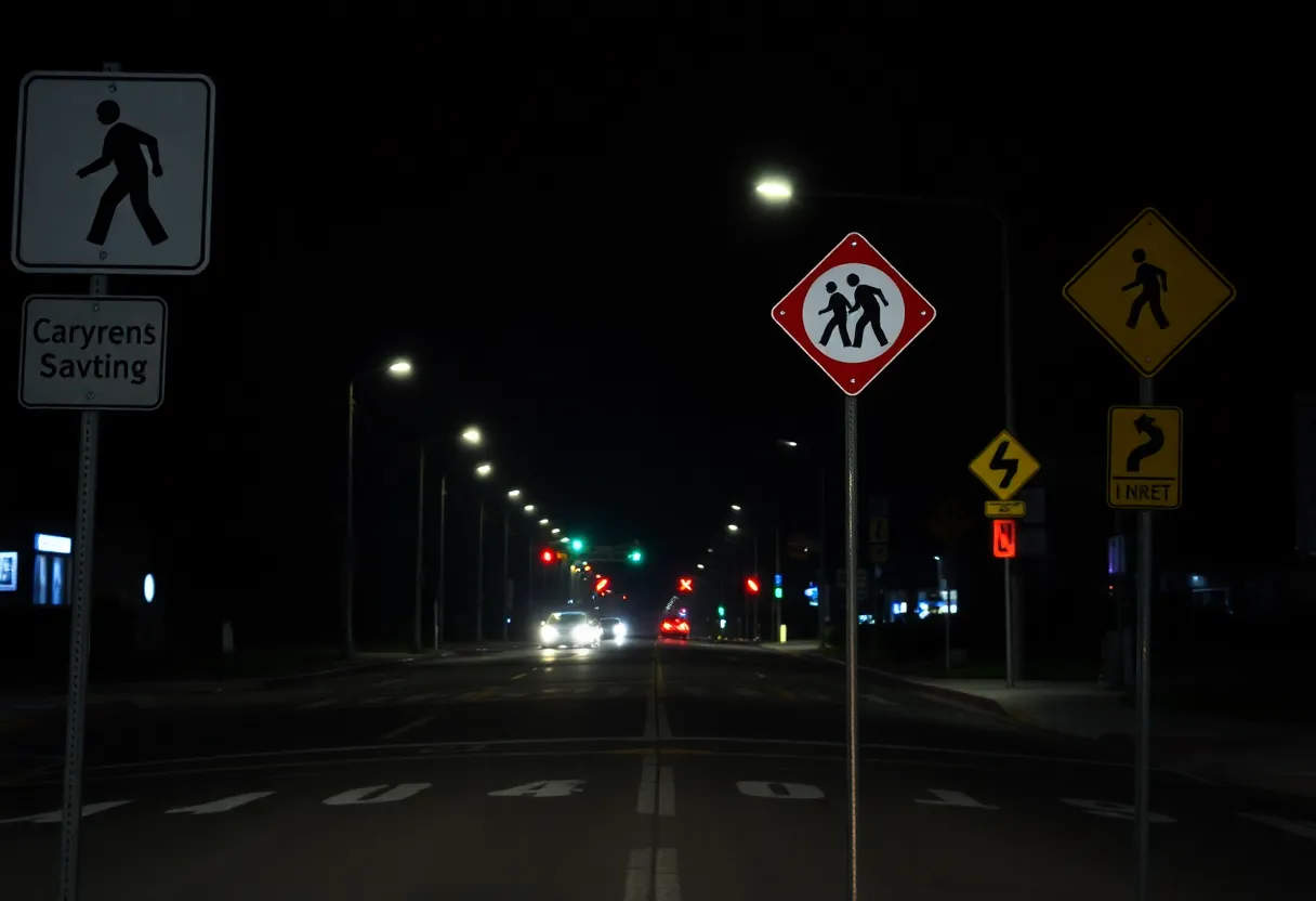 Illustration of pedestrian safety measures in Huntington Beach at night