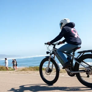 Electric bike on the West Coast promoting childhood cancer awareness