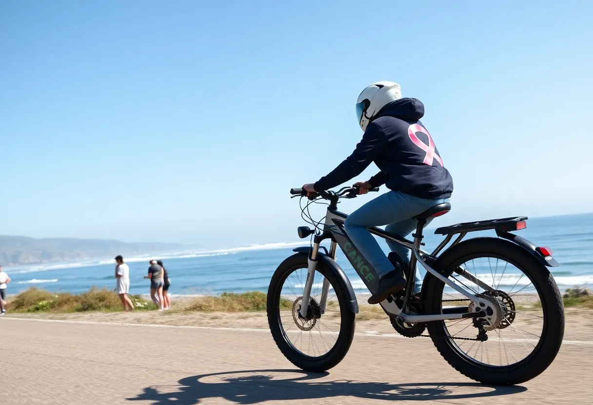 Electric bike on the West Coast promoting childhood cancer awareness