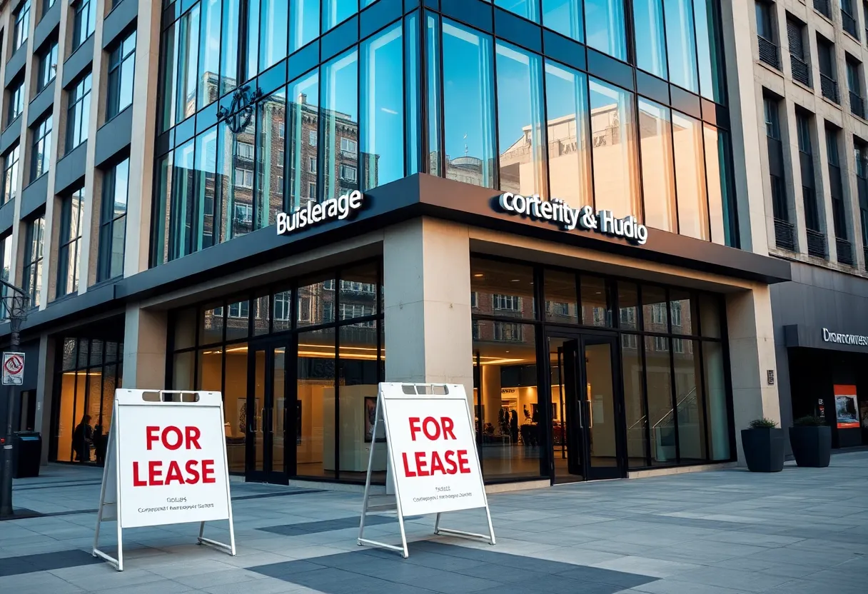 Exterior view of the Ford Irvine Design Studio building with 'For Lease' sign