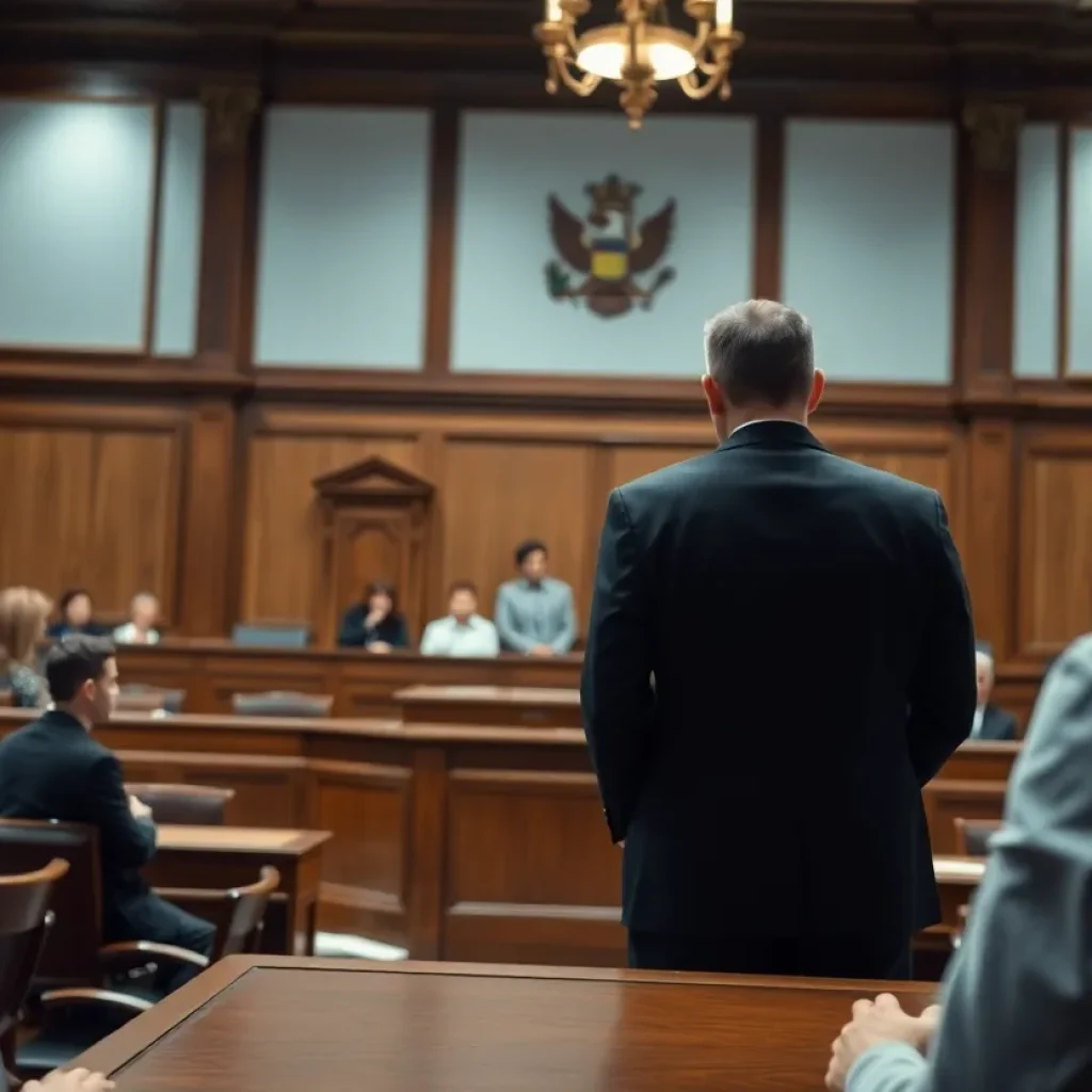 Courtroom scene during murder conviction trial