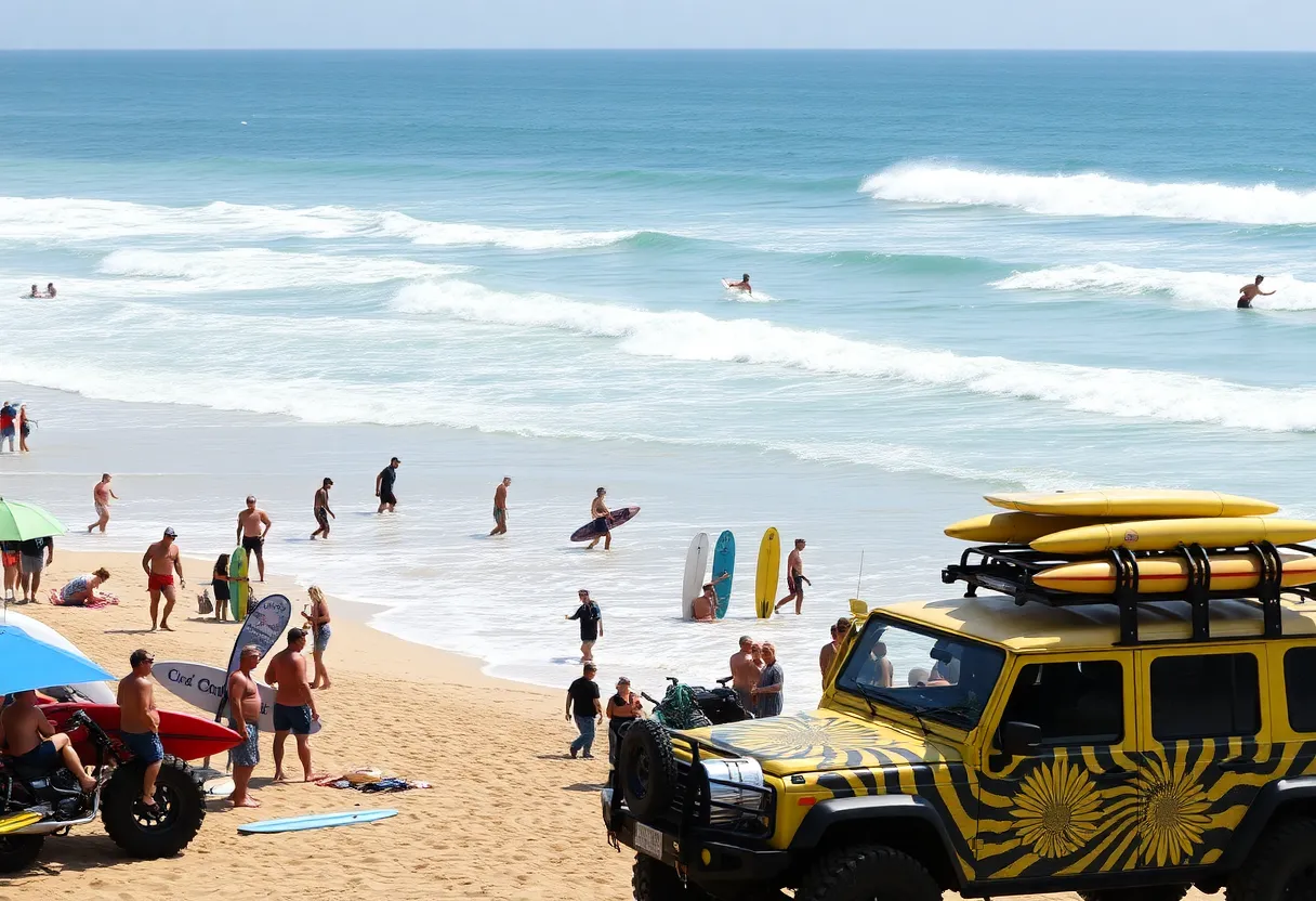 Surfers competing at the US Open of Surfing in Huntington Beach