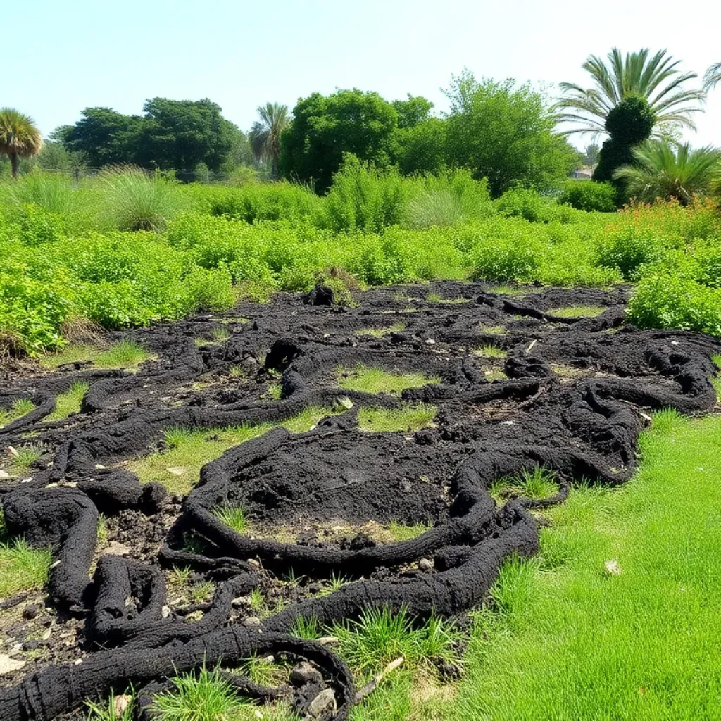 Burnt vegetation in Huntington Beach park post-fire