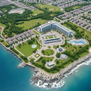 Proposed urban development in Huntington Beach with housing and greenery