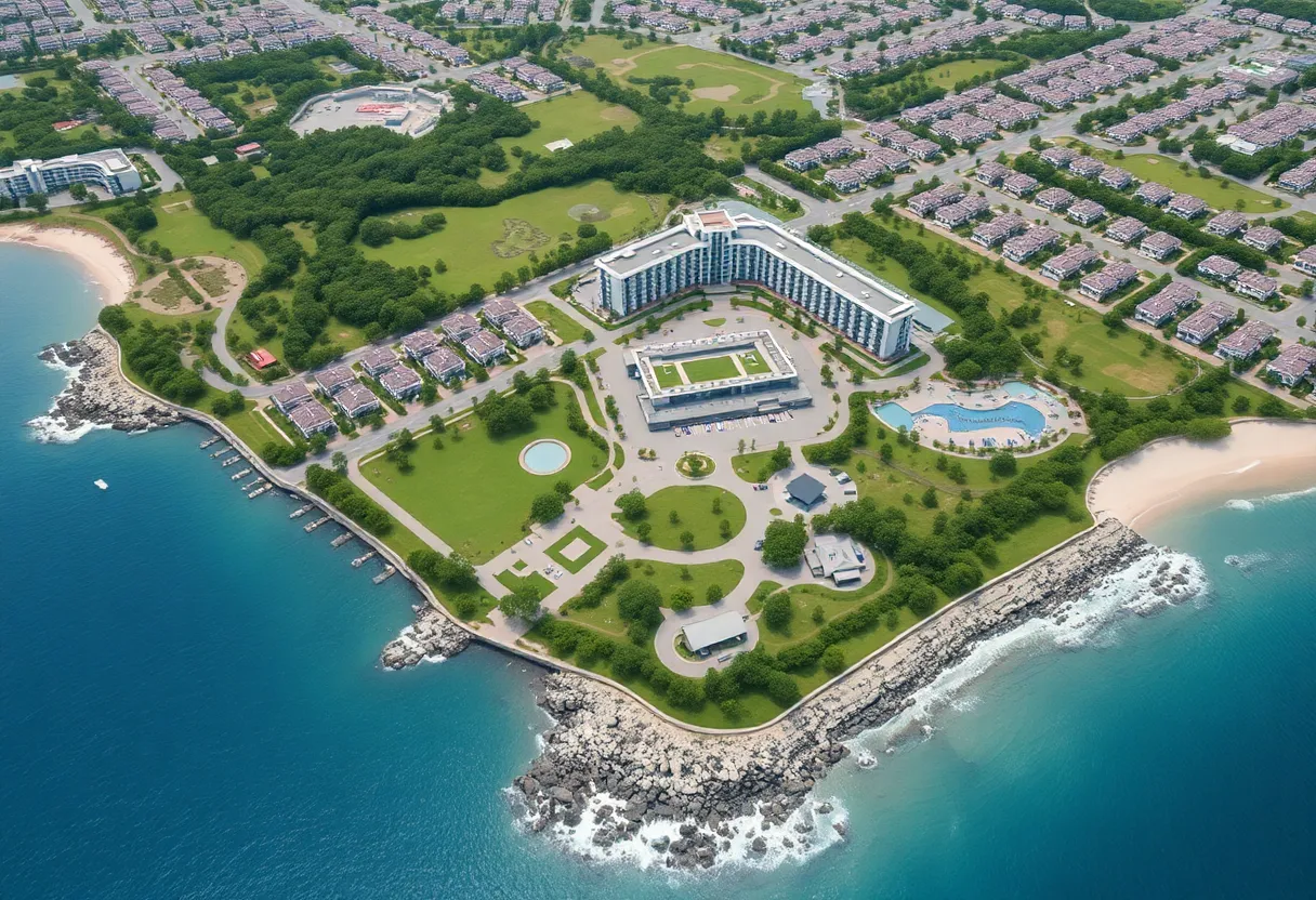 Proposed urban development in Huntington Beach with housing and greenery