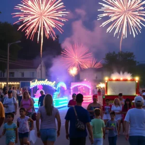 Fireworks over a beach celebration in Orange County