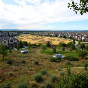 Conceptual view of the Irvine Gateway Preserve with trails and townhomes.