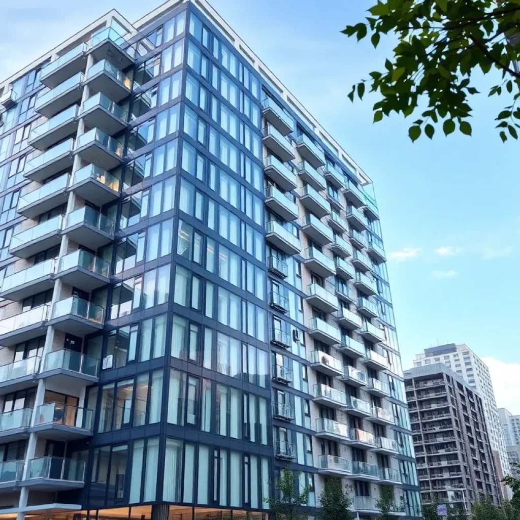 Illustration of an office building converted into residential units