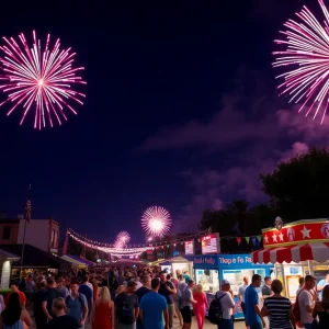 Colorful fireworks explode over a crowd celebrating July 4 in Orange County