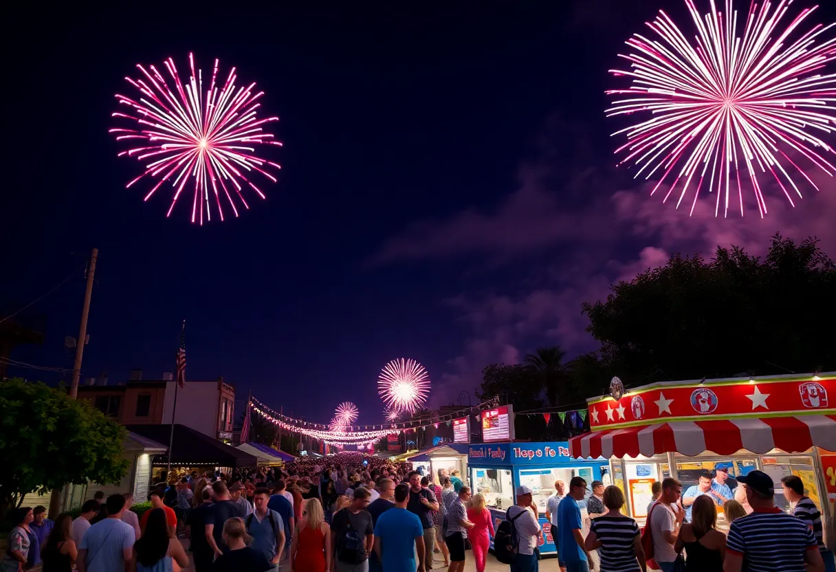 Colorful fireworks explode over a crowd celebrating July 4 in Orange County