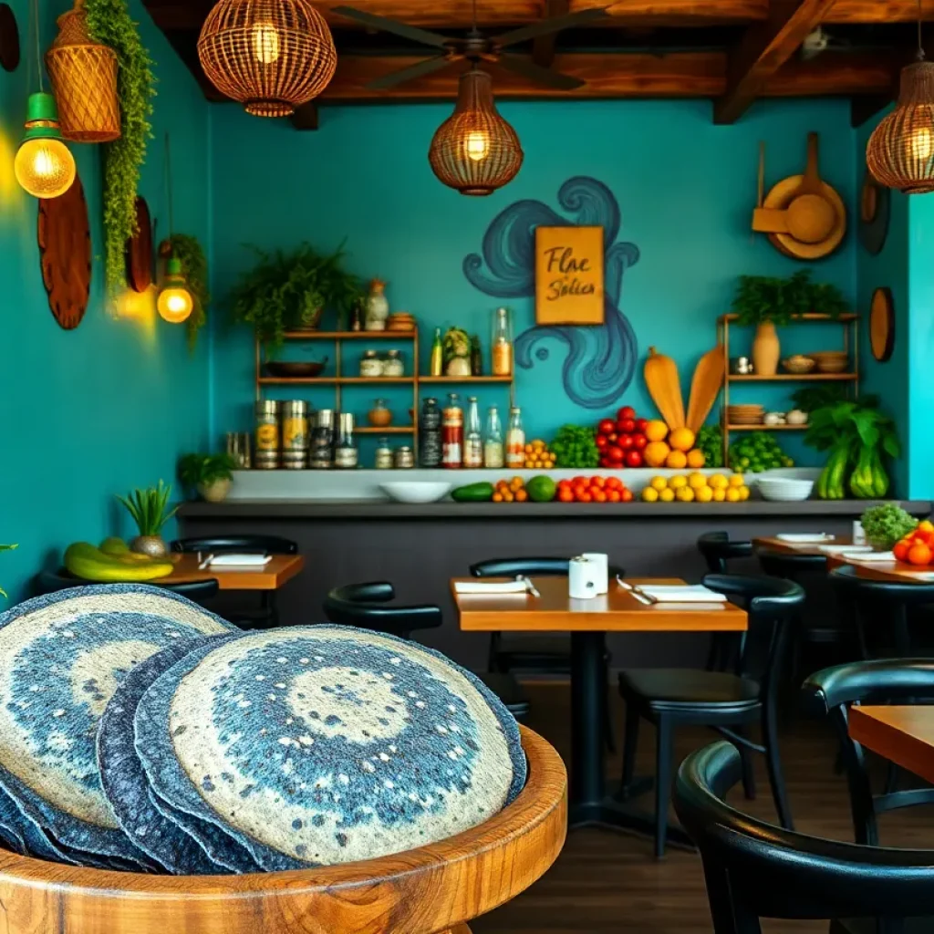 Interior view of La Sirena restaurant featuring blue corn tortillas
