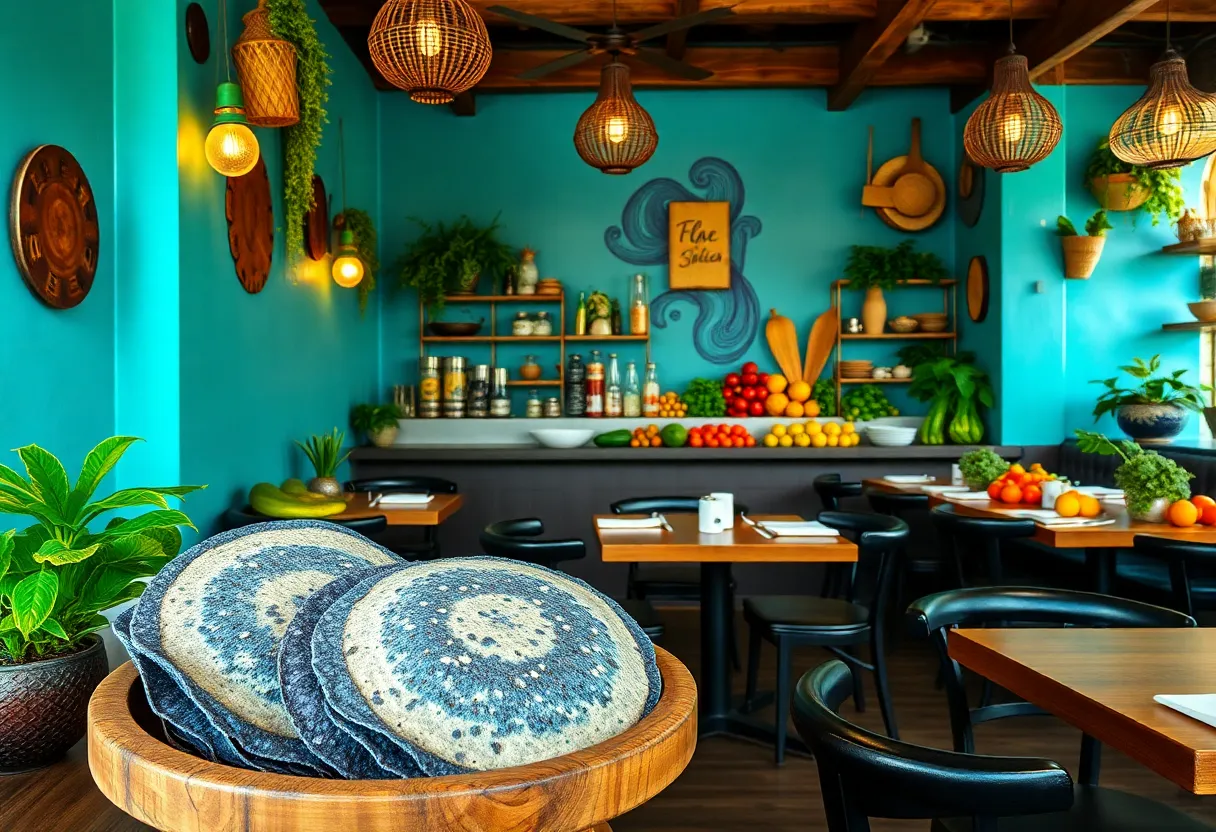 Interior view of La Sirena restaurant featuring blue corn tortillas