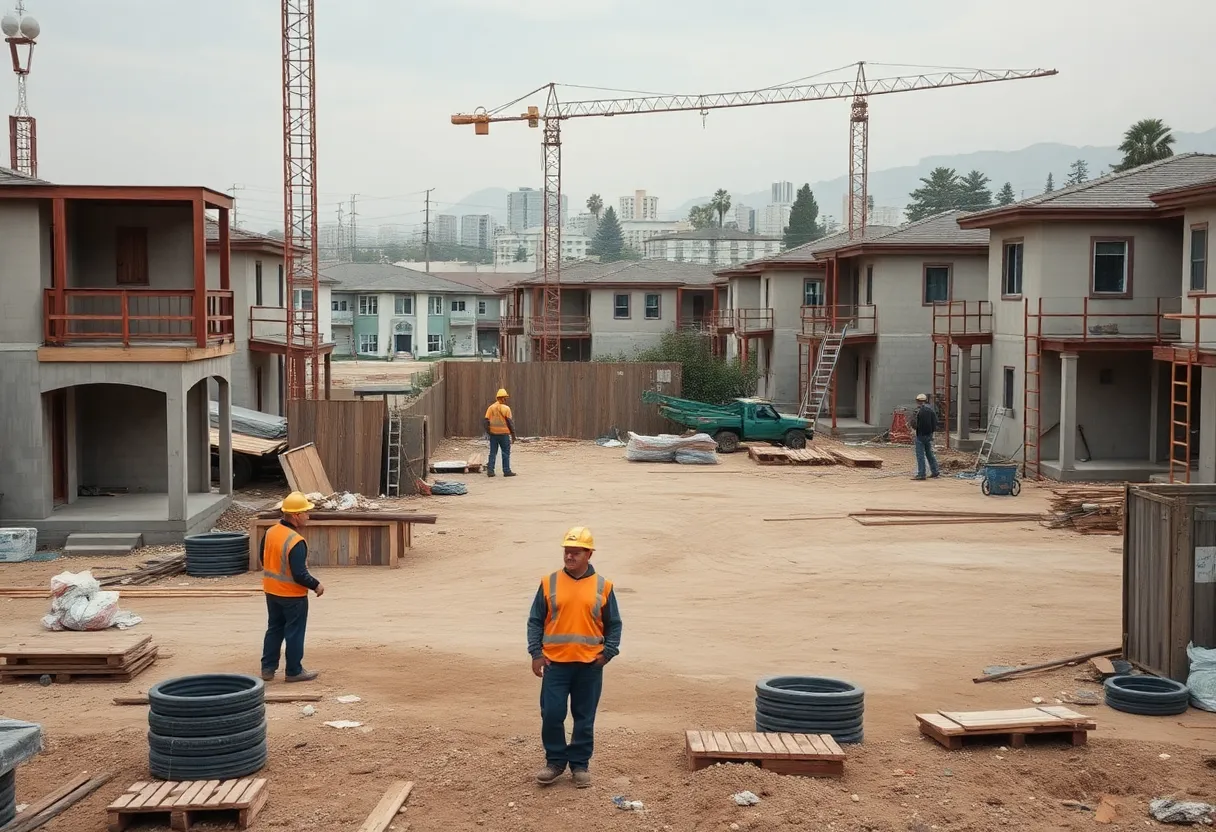 A construction site in Los Angeles with minimal workforce presence