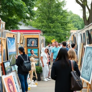 Art exhibition featuring diverse artworks and attendees at Newport Beach Civic Center.