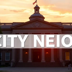 An image of Newport Beach City Hall at sunset