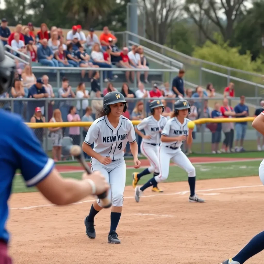 OCC softball players competing during a game