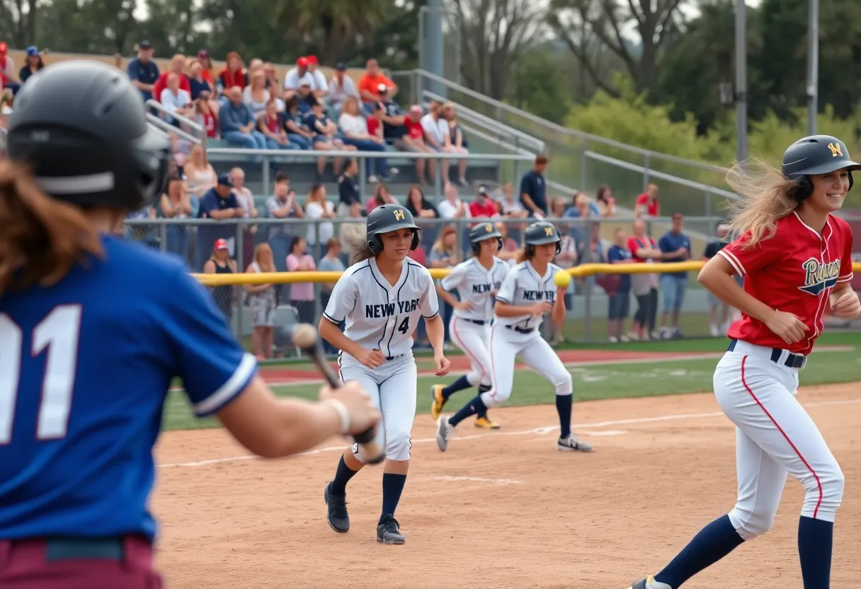 OCC softball players competing during a game