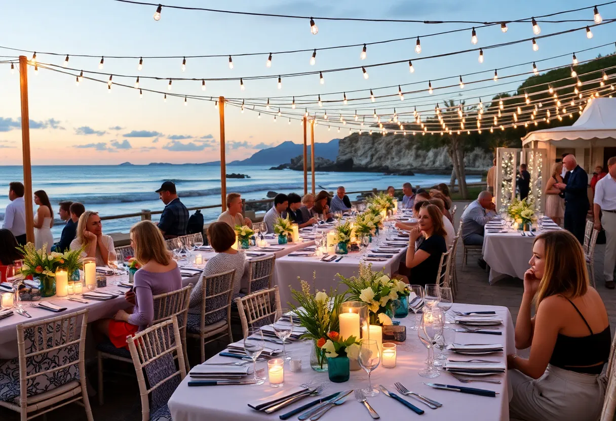 Guests enjoying the Oceana SeaChange Summer Party in a seaside setting