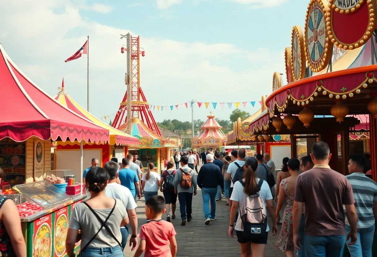 Families enjoying the rides and attractions at the Orange County Fair in Costa Mesa.