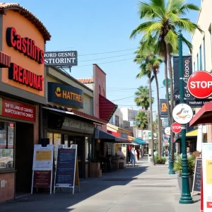 Diverse restaurants in Orange County with health inspection signs