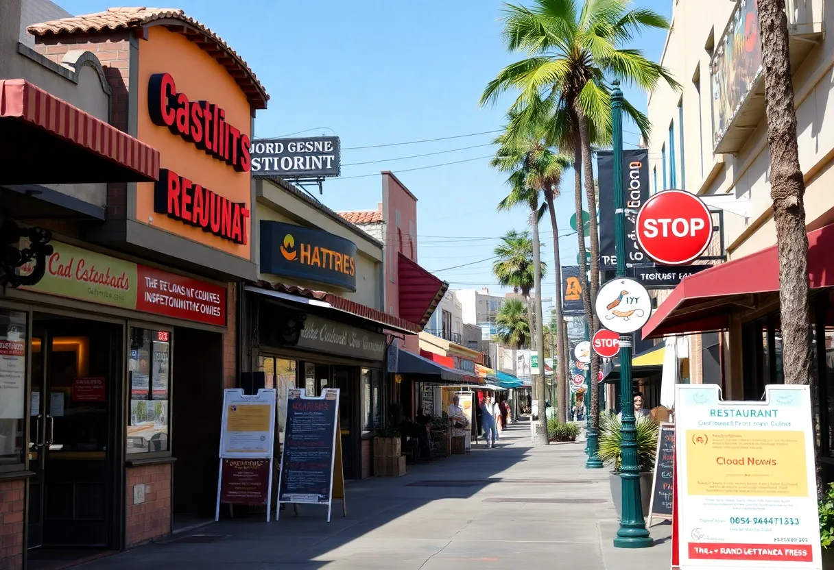 Diverse restaurants in Orange County with health inspection signs