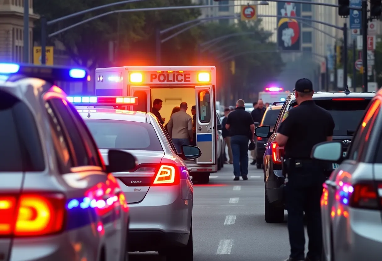 Police cars responding to a high-speed chase in an urban area