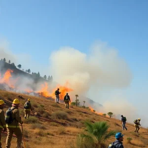 Firefighters controlling a fire in Laguna Beach area